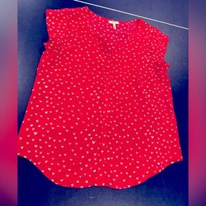 Joie Brand Hot Pink with With Hearts Button Up Short Sleeve Blouse